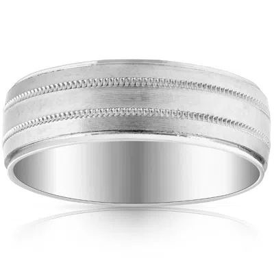 Pompeii3 Mens 10k White Gold 7mm Band High Polished & Satin Wedding Ring In Multi