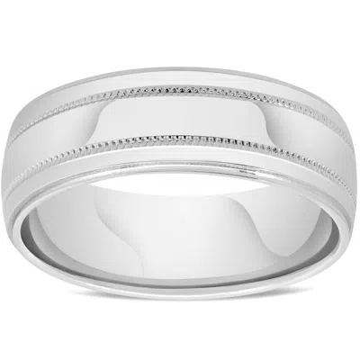 Pompeii3 Mens 10k White Gold 7mm Band High Polished Double Milgrain Accent Wedding Ring In Multi