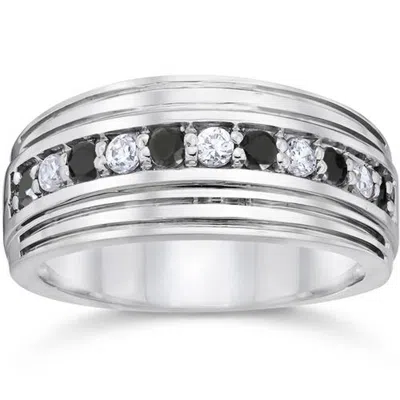 Pompeii3 Mens 10k White Gold Alternating Black & White Diamond 1/2ct Wedding Ring In Multi