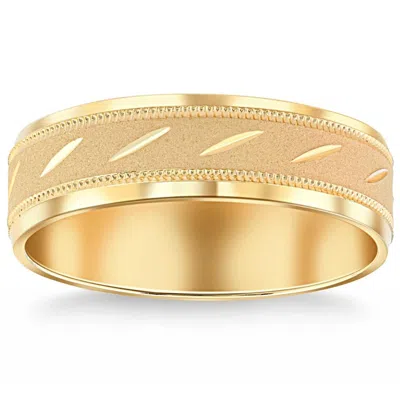 Pompeii3 Mens 10k Yellow Gold 6mm Brushed Carved Wedding Band Comfort Fit Ring