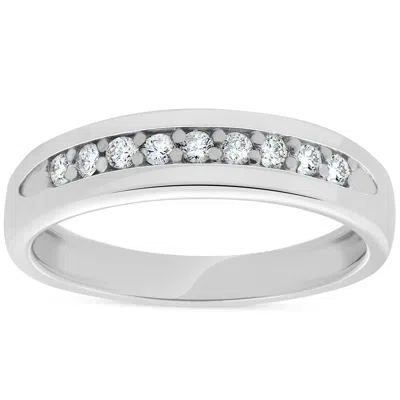 Pompeii3 Mens 1/4ct Diamond Wedding Ring 10k White Gold Anniversary Band In Multi