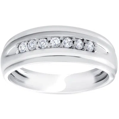 Pompeii3 Mens 1/4ct White Gold 7 Stone Diamond Ring 10k Polished Wedding Anniversary Band In Multi