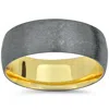 Pompeii3 Mens 14k Black & Yellow Gold Two Tone Brushed Wedding Band In Silver