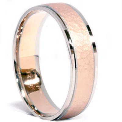 Pompeii3 Mens 14k Gold 2 Tone Hammered Comfort Fit Wedding Band In Silver