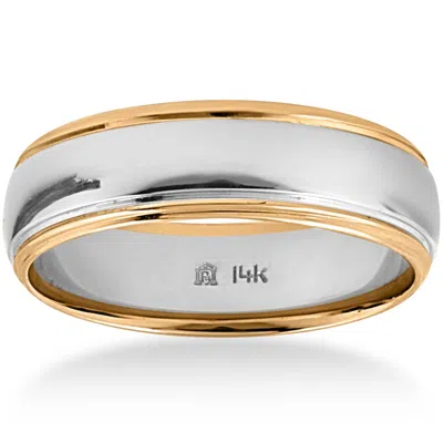 Pompeii3 Mens 14k Gold Two Tone 6mm Plain Comfort Wedding Band In Multi