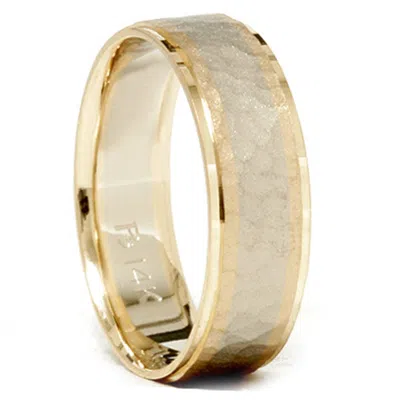 Pompeii3 Mens 14k Gold Two Tone Hammered Comfort Wedding Band In Silver