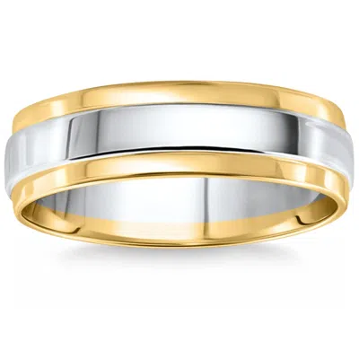 Pompeii3 Mens 14k Gold Two Tone High Polished Wedding Band New In Silver