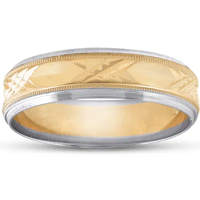 Pompeii3 Mens 14k Gold Two Tone Swiss Cut Wedding Ring Band New In Multi