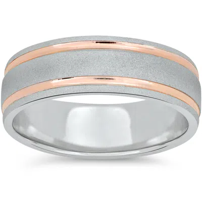 Pompeii3 Mens 14k Rose & White Gold Two Tone 7mm Brushed Wedding Band In Multi