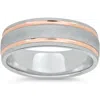 Pompeii3 Mens 14k Rose & White Gold Two Tone 7mm Brushed Wedding Band In Silver