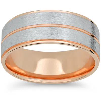 Pompeii3 Mens 14k Rose & White Gold Two Tone Brushed Wedding Band In Multi