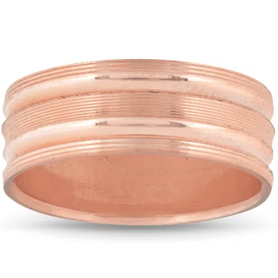 Pompeii3 Mens 14k Rose Gold 8mm Comfort Fit Grooved Brushed Wedding Band Comfor Fit In Multi