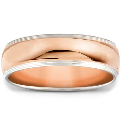 Pompeii3 Mens 14k White & Rose Gold Ring Two Tone Polished Wedding Band 6mm In Multi