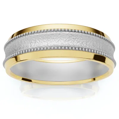 Pompeii3 Mens 14k White & Yellow Gold Two Tone Brushed Wedding Band Size Selectable In Metallic