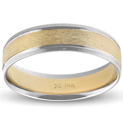 Pompeii3 Mens 14k White & Yellow Gold Two Tone Ring Satin Wedding Band 6mm Wide In Multi