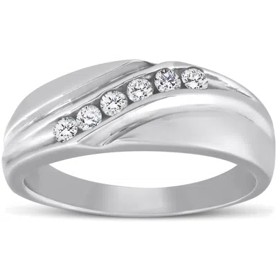 Pompeii3 Mens 14k White Gold 1/4ct Diamond Wedding Ring High Polished Smooth Band In Multi