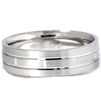 Pompeii3 Mens 14k White Gold 6mm Brushed Comfort Fit Carved Wedding Band Size Selectable In Multi