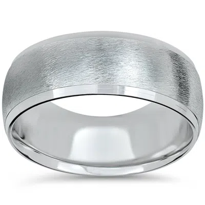 Pompeii3 Mens 14k White Gold 8mm Beveled Wedding Ring Band Brush Size Selectable In Multi