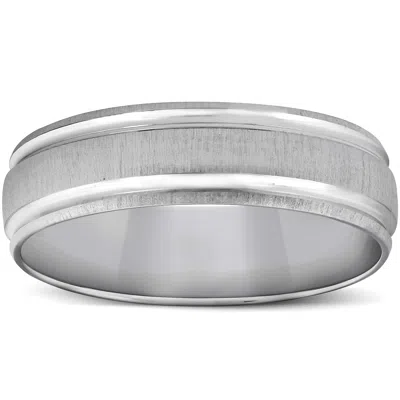 Pompeii3 Mens 14k White Gold Brushed Comfort Fit Wedding Band Size Selectable In Multi