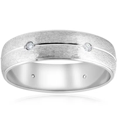 Pompeii3 Mens 14k White Gold Brushed Diamond Wedding Band Ring In Silver