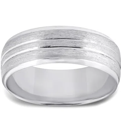 Pompeii3 Mens 14k White Gold Comfort Fit Brushed Wedding Band Ring Size Selectable In Multi