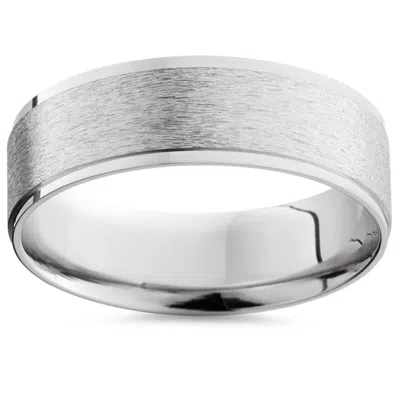 Pompeii3 Mens 14k White Gold Flat Brushed Comfort Wedding Band Size Selectable In Multi
