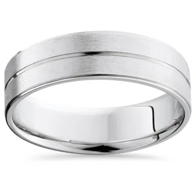 Pompeii3 Mens 14k White Gold Flat Comfort Fit Wedding Ring Band Size Selectable In Multi