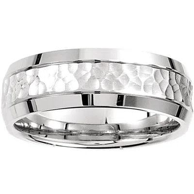 Pompeii3 Mens 14k White Gold Hammered Beveled Edge 7mm Wedding Band Ring In Multi