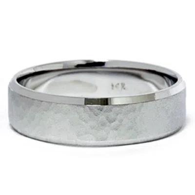 Pompeii3 Mens 14k White Gold Hammered Beveled Wedding Band New Size Selectable In Multi