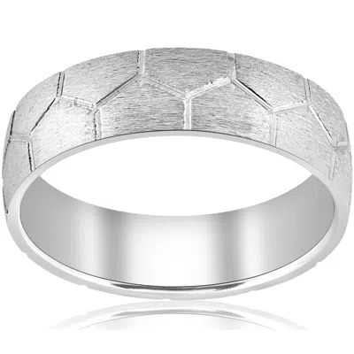 Pompeii3 Mens 14k White Gold Hand Made Brushed Bridal Ring Wedding Band Size Selectable In Multi