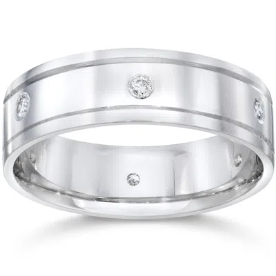 Pompeii3 Mens 8mm 14k White Gold Comfort Wedding Diamond Band Size Selectable In Metallic