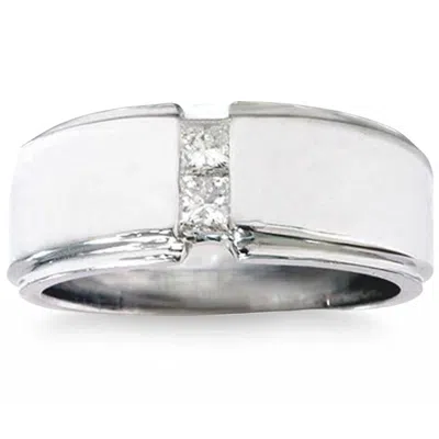 Pompeii3 Mens 14k White Gold Princess Cut Diamond Wedding Ring In Silver