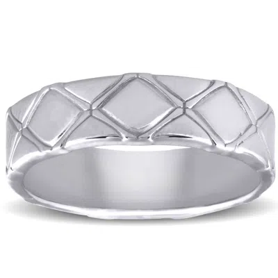 Pompeii3 Mens 14k White Gold X-pattern Comfort Fit Heavy Weight 6mm Wedding Band Ring In Multi