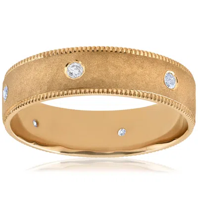 Pompeii3 Mens 14k Yellow 6mm Diamond Brushed Hammered Wedding Ring In Silver