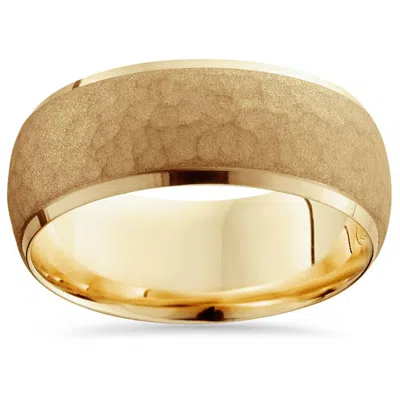 Pompeii3 Mens 14k Yellow Gold 7mm Hammered Bevel Comfort Wedding Ring Band Size Selectable In Multi