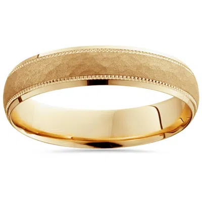 Pompeii3 Mens 14k Yellow Gold Hammered 5mm Wedding Band Size Selectable In Multi
