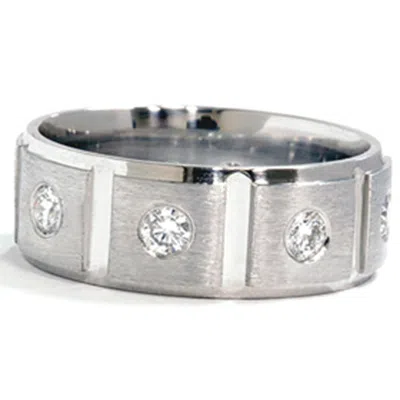 Pompeii3 Mens 1ct Diamond Platinum Comfort Fit Wedding Band In Silver
