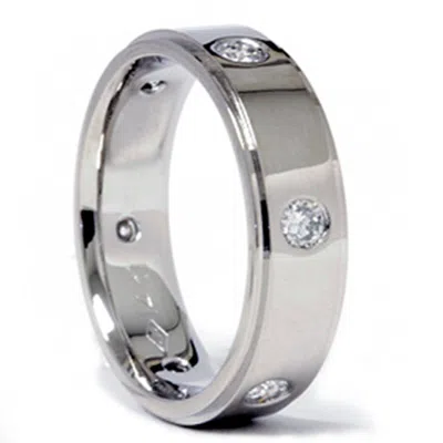 Pompeii3 Mens 3/4ct Flat Step Cut Diamond High Polished Wedding Band 14k White Gold In Multi