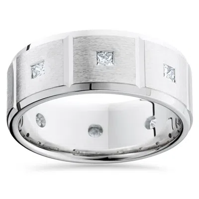 Pompeii3 Mens 3/4ct Princess Cut Diamonds Wedding Ring New Band In Silver