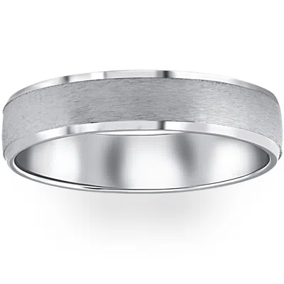 Pompeii3 Mens 5mm 10k White Gold Brushed Wedding Band Size Selectable In Silver