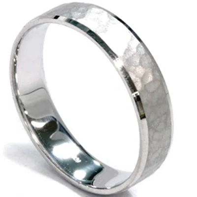 Pompeii3 Mens 5mm White Gold Hammered Wedding Band Size Selectable In Multi
