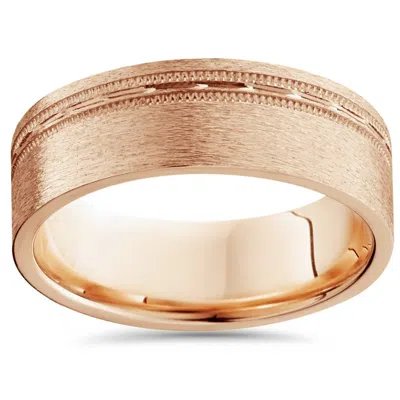 Pompeii3 Mens 6mm Flat Brushed Offset Wedding Band 14k Rose Gold Size Selectable In Multi