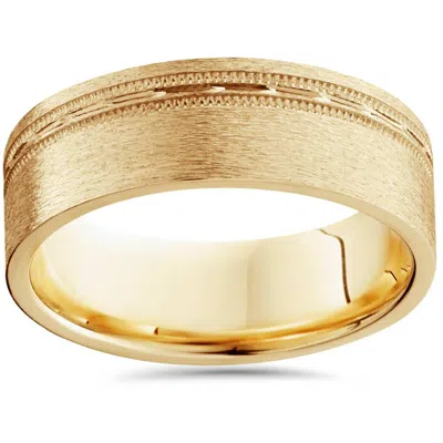 Pompeii3 Mens 6mm Flat Brushed Offset Wedding Band 14k Yellow Gold Size Selectable In Multi