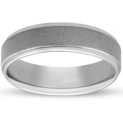 Pompeii3 Mens 6mm Platinum Comfort Fit Brushed Ring Hand Carved Wedding Band In Silver