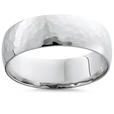 Pompeii3 Mens 7mm 14k White Gold Polished Hammered Wedding Ring Band Size Selectable In Multi