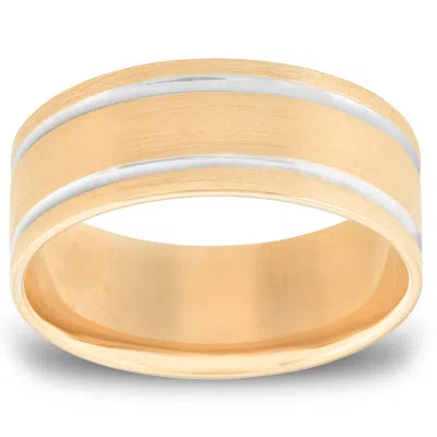 Pompeii3 Mens 8mm Two Tone Comfort Fit Wedding Band Ring In Silver