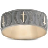 Pompeii3 Mens 8mm Wide Yellow Gold Ring Hand Carved Black & White Gold Cross Wedding Band In Black