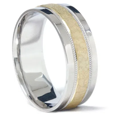 Pompeii3 Mens 950 Platinum & 18k Gold Hammered Wedding Band Ring In Multi