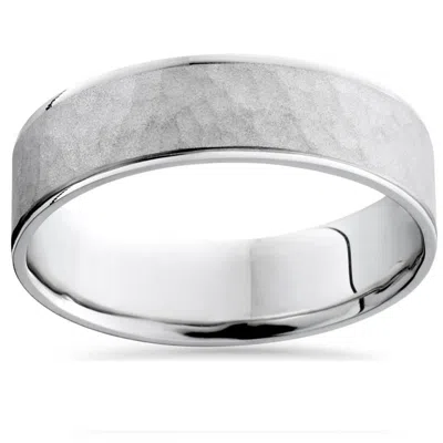 Pompeii3 Mens 950 Platinum Beveled Hammered Wedding Band Ring Size Selectable In Multi