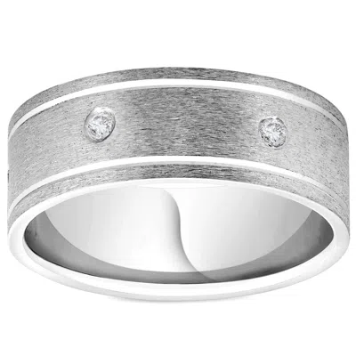 Pompeii3 Mens 950 Platinum Diamond Brushed Wedding Ring Band In Silver